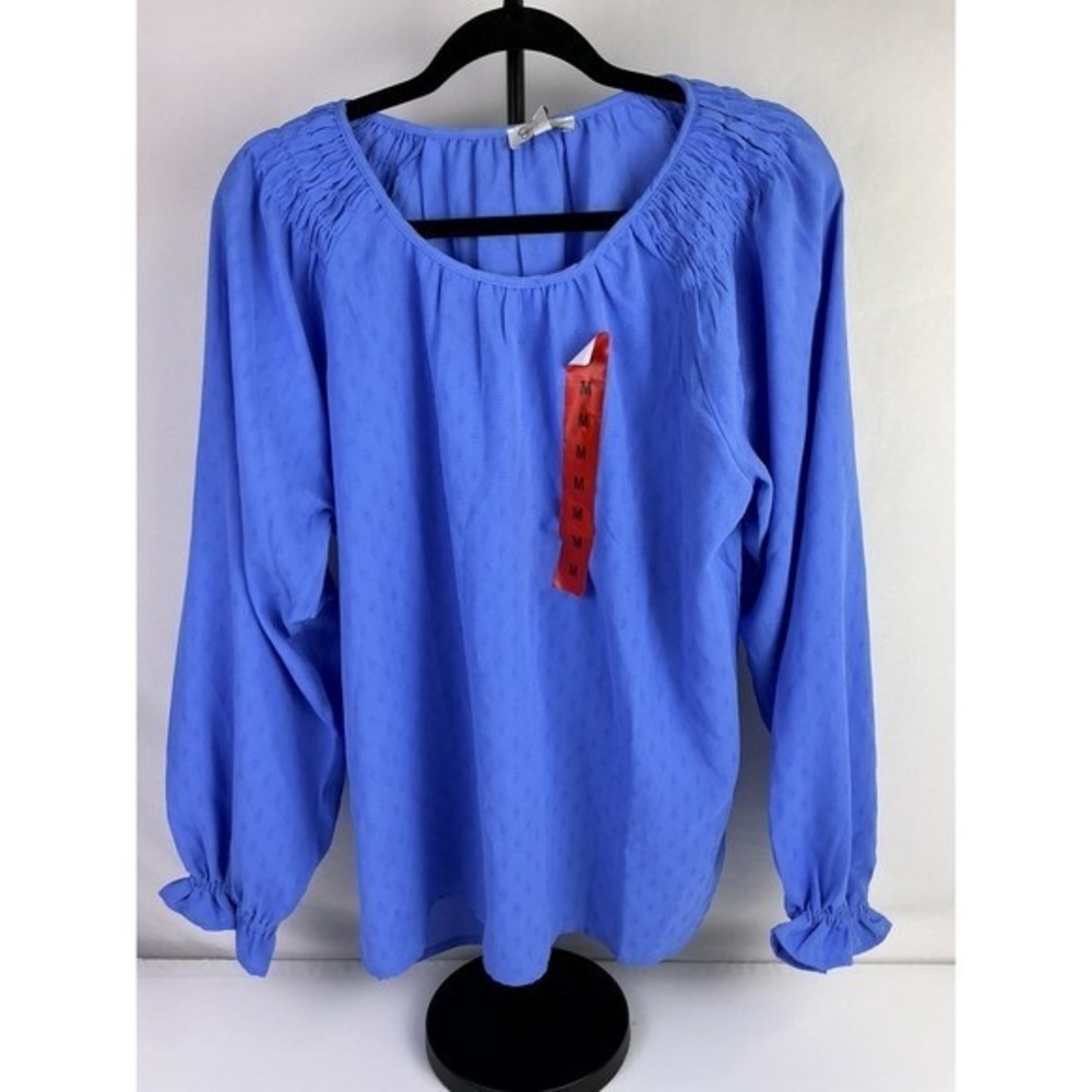 Jessica Simpson Blue Blouse Medium Long Sleeve Ruffle Cuff Textured